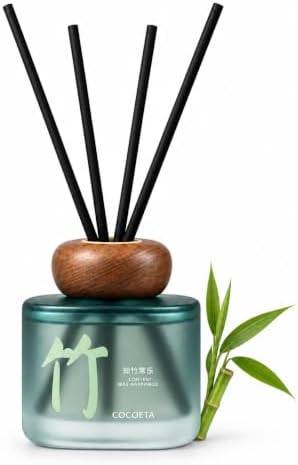 Bamboo Reed Diffuser, 5.9 Fl Oz – Fresh Green Floral Home Fragrance for Up to 90 Days - Reusable, Refillable Glass Holder - Includes 4 Natural Reed Sticks - Flame Free