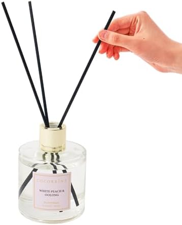Cocorrína Flower Reed Diffuser - White Peach& Oolong 6.7oz Scented Diffuser with Sticks Home Fragrance Essential Oil for Bathroom Shelf Decor (Artificial Flower)