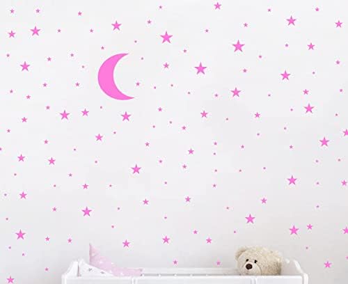 Moon and Stars Wall Decal Vinyl Sticker for Kids Boy Girls Baby Room Decoration Good Night Nursery Wall Decor Home House Bedroom Design YMX16 (Pink)