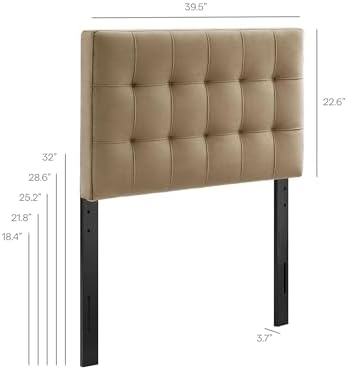 Modway Lily Twin Size Stain-Resistant Performance Velvet Headboard in Taupe - Velvet Upholstery with Button Tufting and 4 Adjustable Height Positions