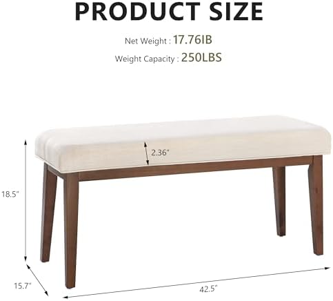 kinmars Entryway Bench for Bedroom End of Bed, 42.5", Beige