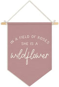 Wheatwin Girl Nursery Decor, in a Field of Roses She Is a Wildflower Wall Hanging Pennant Flag Banner, Wildflower Nursery Wall Decor for Toddler Baby Girls Room Bedroom Playroom 15x11 Inch