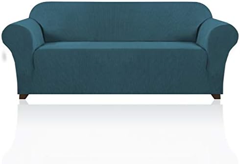 PrinceDeco Stretch Sofa Cover Slipcover Couch Covers for 3 Cushion Couch Furniture Protector Sofa Covers with Non Slip Elastic Bottom Dogs Pet Friendly Fitted (Sofa, Deep Teal)