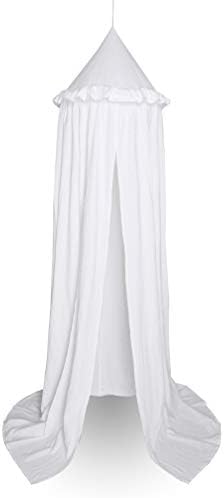 MAMERIA Kids Bed Canopy with Frills Cotton Hanging Tent Curtain Net for Reading Nook Hideaway Bedding Play Room Decor (White)