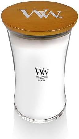WoodWick White Teak Scented Candle, Crackling Wick, 21.5oz