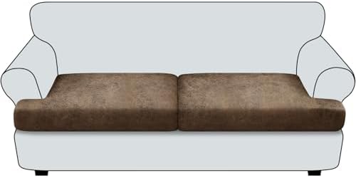 T Cushion Sofa Slipcovers Leather-Look 2PC Stretch Sofa Cushion Covers for 2 Cushion Couch Individually Couch Seat Cover with Elastic Bands, Pet-Friendly, Non-Slip, Easy Fit - Light Brown