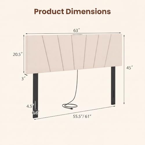 KOMFOTT Upholstered Full & Queen Headboard with Charging Station, Beige