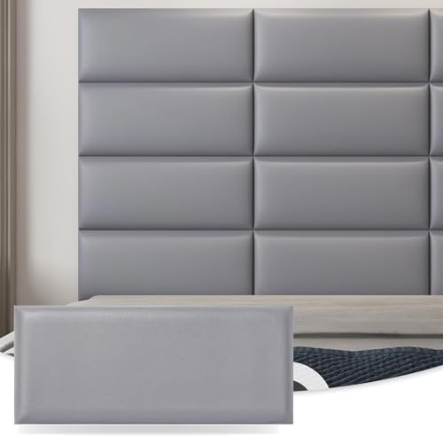 Art3d 12-Pack Peel and Stick Upholstered Headboard, 9.84 x 23.62 in, Grey