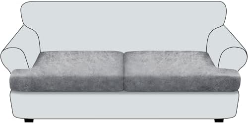 T Cushion Sofa Slipcovers Leather-Look 2PC Stretch Sofa Cushion Covers for 2 Cushion Couch Individually Couch Seat Cover with Elastic Bands, Pet-Friendly, Non-Slip, Easy Fit - Light Grey