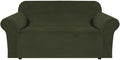 H.VERSAILTEX Stretch Velvet Loveseat Covers for 2 Cushion Couch Covers for Living Room Sofa Covers Slipcovers with Non Slip Straps Bottom, Ultra Thick Comfy Velour (Width 58"-72", Olive)