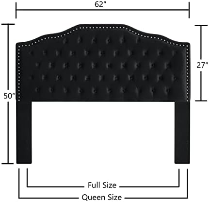 24KF Upholstered Button Tufted Queen Size Full Size Headboard with Nailhead Trim, Soft Velvet Fabric Headboard Queen/Full Size Headboad-Black