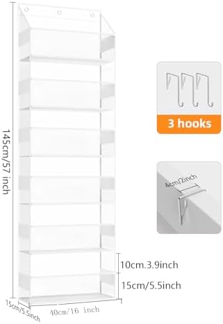 Over the Door Organizes- 6 Tier Stuffed Animal Storage, Hanging Organizer for Toys/Plushies, Back Door Organizers and Storage Holder Bag for Bathroom Nursery Newborn Baby Essential Stuff (Clear)