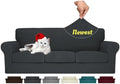 MAXIJIN 4 Piece Couch Covers for 3 Cushion Couch Sofa Covers, Stretch Couch Slipcovers for Sofas with 3 Cushions, Thick 3 Seat Furniture Protector for Dogs Pet (71"-91", Gray)