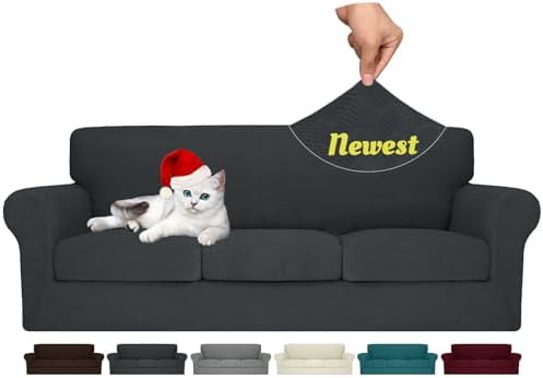 MAXIJIN 4 Piece Couch Covers for 3 Cushion Couch Sofa Covers, Stretch Couch Slipcovers for Sofas with 3 Cushions, Thick 3 Seat Furniture Protector for Dogs Pet (71"-91", Gray)