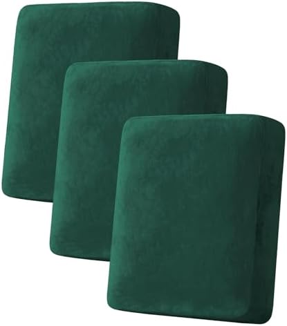 H.VERSAILTEX Velvet Stretch Couch Cushion Cover Plush Cushion Slipcover for Sofa Cushion Furniture Protector Seat Cushion Sofa Cover (3 Piece Sofa Cushion Covers, Vintage Green)