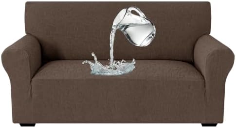 MAXIJIN Waterproof Loveseat Cover Couch Covers (55"-69"), Stretch Love Seat Sofa Slipcovers with Non Slip Elastic Bottom, Dog Pet Friendly Furniture Protector Washable (Medium, Coffee)