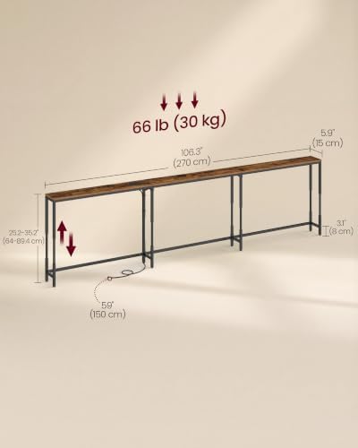 VASAGLE 106.3"Console Table, 25.2-35.2"Height Adjustable, with Power Outlet