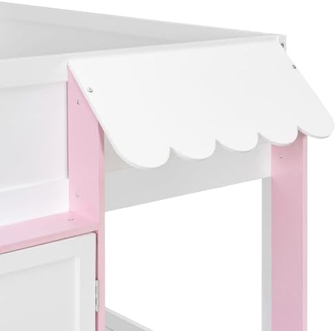 Bellemave Full Size Low loft Bed for Kids,Wood Modern Farmhouse Full Loft Bed with Storage Cabinets, No Box Spring Needed, White+Pink