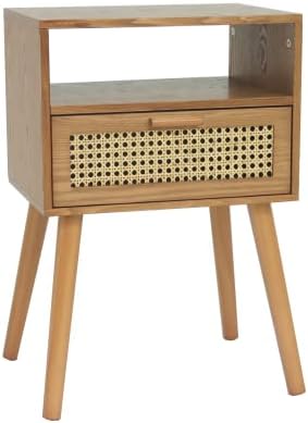 MaxSmeo Mid Century Modern Nightstand with Drawer, Small Nightstand Bedside Table, Rattan Nightstand, Wood End Table for Bedroom, Living Room (Brown)