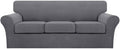 Turquoize 4 Piece Sofa Covers for 3 Cushion Couch Sofa Slipcover Soft Couch Cover for Dogs Washable Furniture Cover with 3 Individual Large Cushion Covers Feature Fabric (Large Sofa, Charcoal Gray)