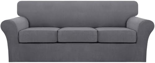 Turquoize 4 Piece Sofa Covers for 3 Cushion Couch Sofa Slipcover Soft Couch Cover for Dogs Washable Furniture Cover with 3 Individual Large Cushion Covers Feature Fabric (Large Sofa, Charcoal Gray)