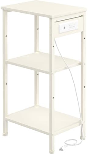 Asgolion Tall End Table with Charging Station, Narrow Tall Side Table