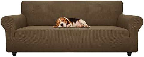 ZNSAYOTX Stretch Oversized Couch Cover Universal Sofa Covers for Living Room Dogs Pet Furniture Protector Spandex Extra Large Sofa Slipcovers with Anti Slip Foam Sticks (Brown, XL Sofa)