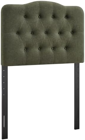 Modway Annabel Premium Linen Blend Twin Headboard in Sage - Soft Fabric Headboard Only with Diamond Button Tufting and 7 Height-Adjustable Positions