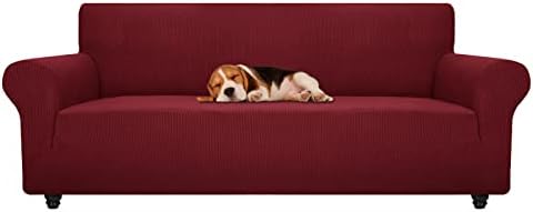 ZNSAYOTX Stretch Oversized Couch Cover Universal Sofa Covers for Living Room Dogs Pet Furniture Protector Spandex Extra Large Sofa Slipcovers with Anti Slip Foam Sticks (Wine Red, XL Sofa)