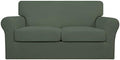 Easy-Going 3 Pieces Stretch Soft Couch Cover for Dogs - Washable Sofa Slipcover for 2 Separate Cushion Couch - Elastic Furniture Protector for Pets, Kids (Loveseat, Greyish Green, Medium)