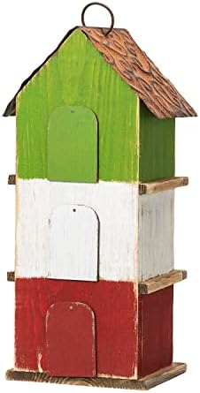 Glitzhome Bird Houses for Outside, 13.75" H Multicolored Three-Tiered Distressed Solid Wood Birdhouse Garden Hanging Bird House for Outdoors