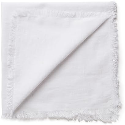ACCENTHOME White Cotton Linen Napkin Set of 6 18x18 inch Dinner Napkins