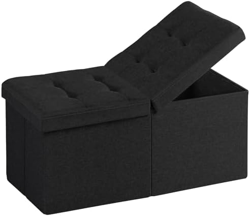 30-INCH Ottoman with Storage, Footrest Storage Bench, End of Bed Bench Coffee Table for Living Room, Bedroom, Entryway (Black)
