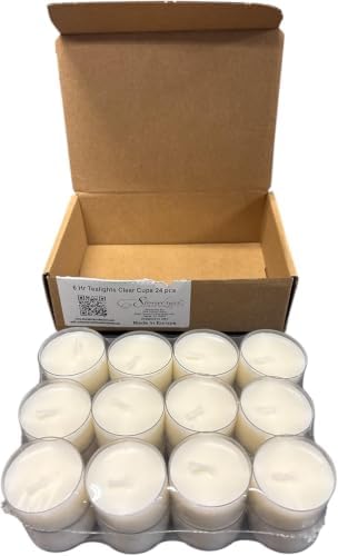 Stonebriar 48 Count White Unscented Smokeless Long Burning Clear Cup Tea Light Candles with 6 to 7 Hour Burn Time