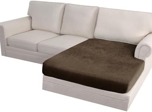 Sectional Couch Cushion Cover Leather-Look 1PC Stretch Chaise Seat Slipcover for Living Room Individual Sectional Cushion Protector, Pet-Friendly, Non-Slip, Easy Fit - Dark Brown