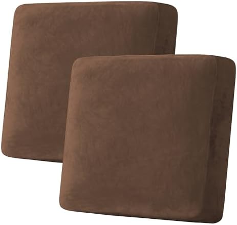 H.VERSAILTEX Velvet Stretch Couch Cushion Cover Plush Cushion Slipcover for Chair Loveseat Sofa Cushion Furniture Protector Seat Cushion Sofa Cover (2 Piece Large Sofa Cushion Covers, Caramel Cafe)