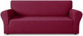 ZNSAYOTX 1 Piece Stretch Sofa Covers for 3 Cushion Couch (72"-90"), New Plaid Couch Cover with Non-Slip Buckle for Dog Pets, Ultimate Soft Cozy Washable Sofa Slipcover Form Fit Protector, Wine Red