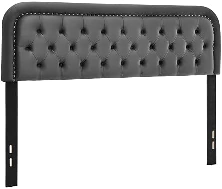 Tufted Upholstered Twin Size Headboard only - Button Solid Wood HeadBoards with Adjustable Height - Modern Velvet Padded Bed Headboard - Easy Assembly - Nailhead, Grey