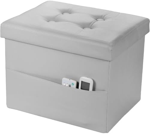 Bsketa Storage Ottoman Bench,16 Inch Folding Leather Foot Rest Stool, Grey