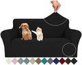 JIVINER Stretch Loveseat Slipcovers 1 Piece Love Seat Sofa Cover Spandex 2 Seater Couch Covers Universal Furniture Protector with Elastic Bottom (Black, Loveseat)