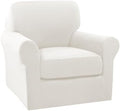 Turquoize 2 Piece Chair Covers Armchair Slipcovers for Living Room Small Armchair Chair Cover with Arms Washable Furniture Cover for Chairs Feature Jacquard Fabric (Small Armchair, Porcelain White)