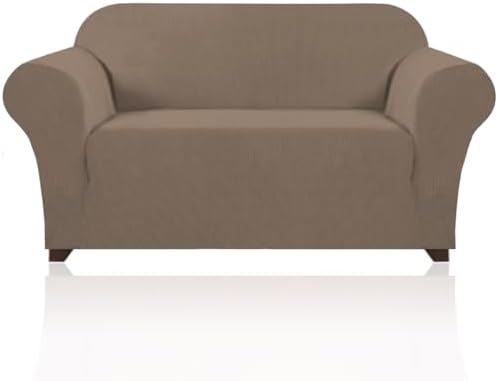 PrinceDeco Stretch Sofa Slipcover 1 Piece Sofa Cover for 2 Cushion Couch Furniture Protector/Cover Couch with Elastic Bottom Soft and Durable Sofa Cover Pet Protector (Loveseat,Macchiato)