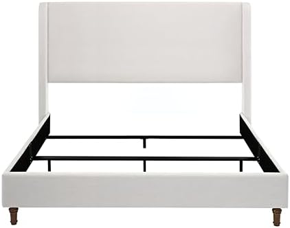 King 54" Tall Headboard Wingback Upholstered Platform Bed Frame Premium Elegant Simplicity for Bedroom King Bed Without Wooden Slats Box Spring Required Easy Assembly Textured Ivory Canvas