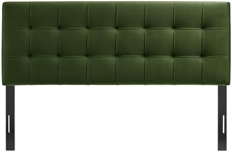 Modway Lily Performance Velvet Queen Size Headboard with Biscuit Tufting in Moss Green - Stain-Resistant Upholstery with Padded Design and 5 Height-Adjustable Mounts