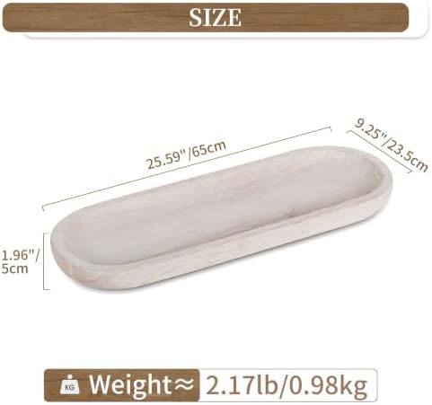 Hanobe Extra Large Wood Decorative Bowl for Table Centerpiece, 25.5" White