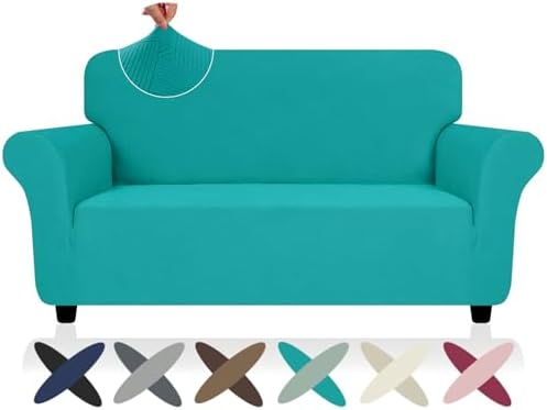 ZNSAYOTX Super Stretch Loveseat Covers (57"-70"), New Striped Love Seat Slipcover, Dogs Pet Friendly Anti-Slip Couch Protector Spandex Durable 2 Seater Fabric Sofa Cover (Loveseat, Peacock Teal)