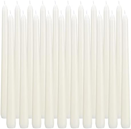 flamecan Ivory Taper Candles, Set of 40 Unscented and Smokeless 10 Inch Taper Candles Long Burning, Paraffin Wax with Cotton Wicks for Burning Approxinately 7-8 Hours Time