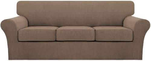 Turquoize 4 Piece Sofa Covers for 3 Cushion Couch Sofa Slipcover Soft Couch Cover for Dogs-Washable Sofa Furniture Cover with 3 Individual Cushion Covers (3 Cushion Sofa, Macchiato)