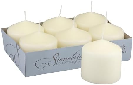 Stonebriar Unscented Pillar Candles – 18 Hour Burn Time, Long-Lasting Wax Candles for Weddings, Holidays, Home Décor & Special Events, Pack of 6, Ivory, 3" x 3"