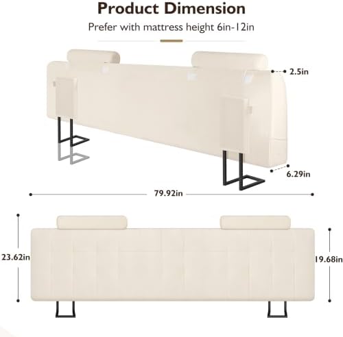 King Headboard with 2 Headrests, Memory Foam Upholstered Headboard